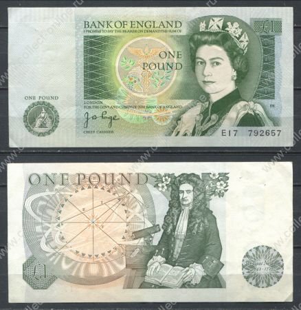 Великобритания 1978-1980 гг. • P# 377a • 1 фунт • Елизавета II • Исаак Ньютон • G.B.Page • AU