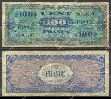 Франция 1944 г. • P# 123a • 100 франков • Союзные войска • оккупационный выпуск • VG