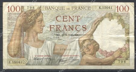 Франция 1940 г. (26.9) • P# 94 • 100 франков • Максимильен де Бетюн • регулярный выпуск • VF*