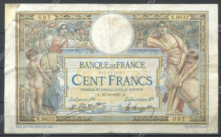 Франция 1923 г. (25-8) • P# 71c • 100 франков • регулярный выпуск • VF*