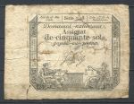 Франция 1793 г. • P# A70b • 50 солей • Французская революция • ассигнат • Saussay • VG*