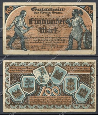 Германия • Торгау 1922 г. • 100 марок • сеятель и кузнец • нотгельд • VF