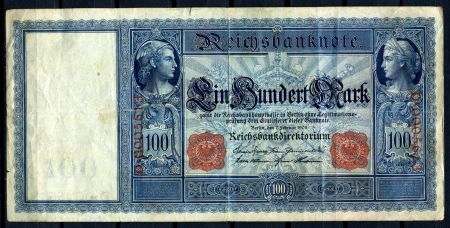 Германия 1908 г. • P# 35 • 100 марок • красная печать • регулярный выпуск • VF-