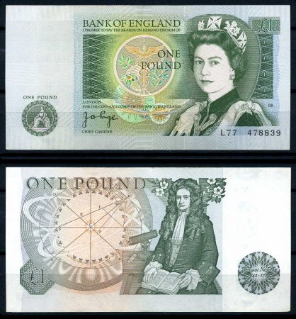 Великобритания 1978-1980 гг. • P# 377a • 1 фунт • Елизавета II • Исаак Ньютон • G.B.Page • UNC пресс