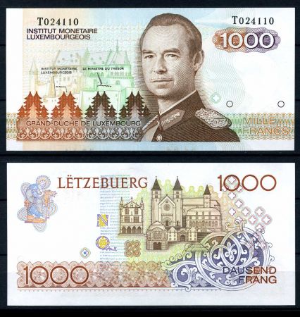 Люксембург 1985 г. • P# 59 • 1000 франков • герцог Жан • регулярный выпуск • UNC пресс