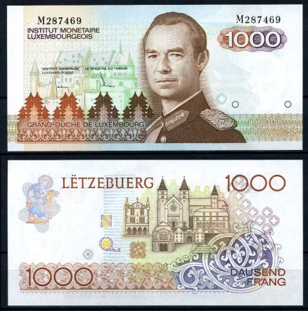 Люксембург 1985 г. • P# 59 • 1000 франков • герцог Жан • регулярный выпуск • UNC пресс