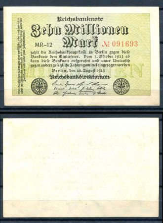 ГЕРМАНИЯ 1923г. P#106a / 10 млн. МАРОК XF+