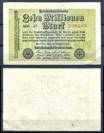 ГЕРМАНИЯ 1923г. P#106d / 10 млн. МАРОК XF-