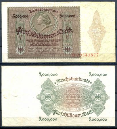 ГЕРМАНИЯ 1923г. P#90 / 5 млн. МАРОК XF+