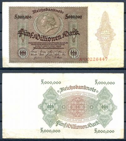 ГЕРМАНИЯ 1923г. P#90 / 5 млн. МАРОК XF