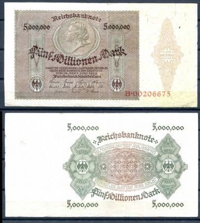 ГЕРМАНИЯ 1923г. P#90 / 5 млн. МАРОК XF-