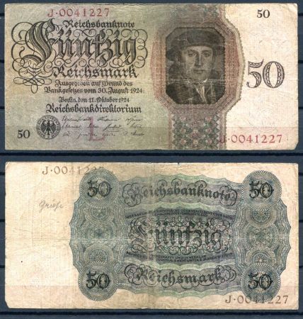 ГЕРМАНИЯ 1924г. P#177 / 50 МАРОК VG-