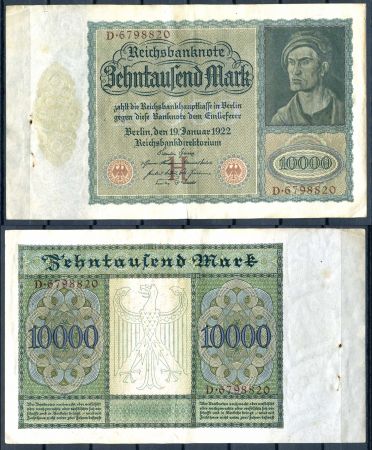 Германия 1922 г. • 10000 марок • 1-й выпуск • большой формат • AU*