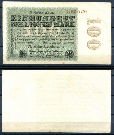 ГЕРМАНИЯ 1923г. P#107c / 100 млн. МАРОК XF+