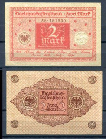 Германия 1920 г. • P# 59 • 2 марки • регулярный выпуск • AU+ пресс-