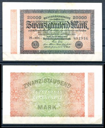 ГЕРМАНИЯ 1923г. P#85b / 20000 МАРОК UNC-