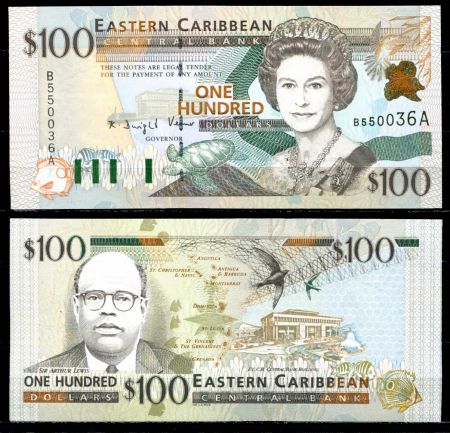 Восточные Карибы • Антигуа 2000 г. • P# 41a • 100 долларов • Елизавета II • Артур Льюис • регулярный выпуск • UNC пресс ( кат. - $220 )
