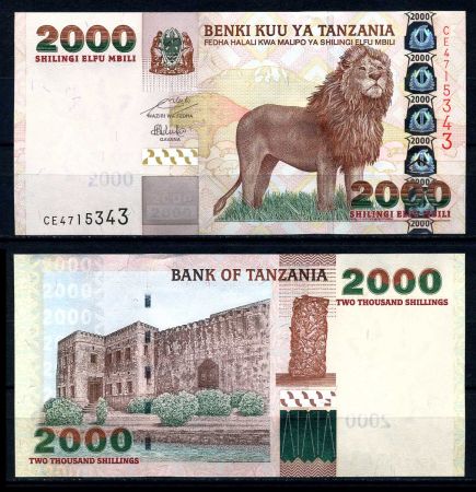 Танзания 2003 г. • P# 37 • 2000 шиллингов • лев • регулярный выпуск • UNC пресс