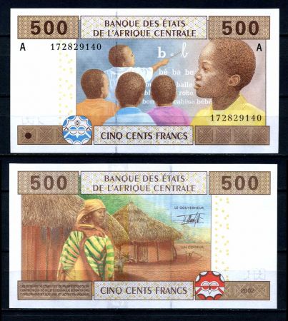 Центральная Африка • Габон 2002 г. • P# 406A • 500 франков • дети в школе • регулярный выпуск • UNC пресс