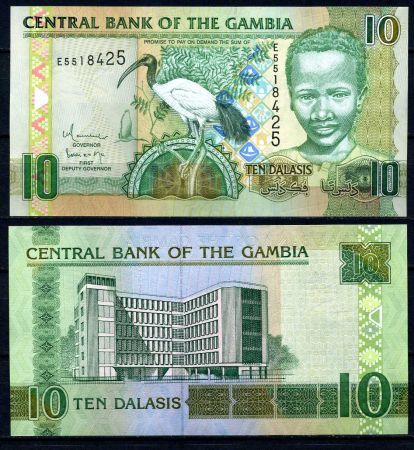 Гамбия 2006 г. (2010) • P# 26b • 10 даласи • ибис • здание госбанка • регулярный выпуск • UNC пресс