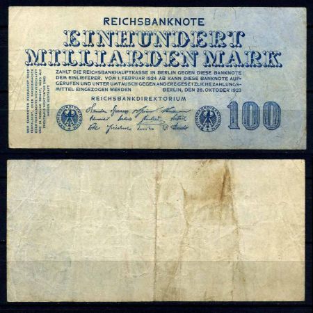 ГЕРМАНИЯ 1923г. 9-й выпуск P# 126 / 100 млрд. МАРОК VF+