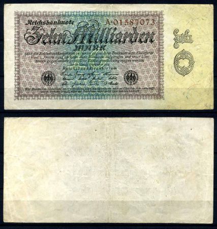 ГЕРМАНИЯ 1923г. 7-й выпуск P# 116a / 10 млрд. МАРОК XF