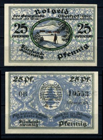 ОБЕРХОФ 1919г. 25пф. ЛЫЖНИК UNC ПРЕСС