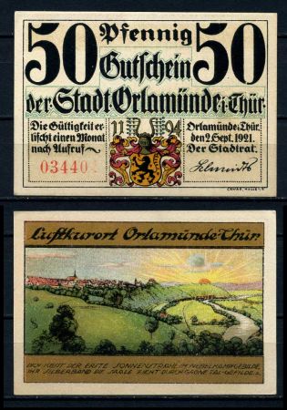 ОРЛАМУНД 1921г. 50 пф. ПЕЙЗАЖ UNC ПРЕСС