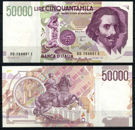 ИТАЛИЯ 1992г. P# 116c / 50000 ЛИР UNC ПРЕСС / АРХИТЕКТУРА