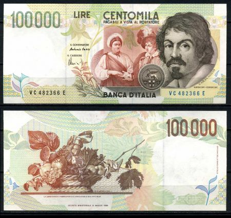 ИТАЛИЯ 1994г. P# 117b / 100000 ЛИР КАРАВАДЖО UNC ПРЕСС / ИСКУССТВО