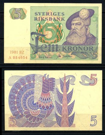 ШВЕЦИЯ 1981г. P# 51d / 5 КРОН UNC ПРЕСС