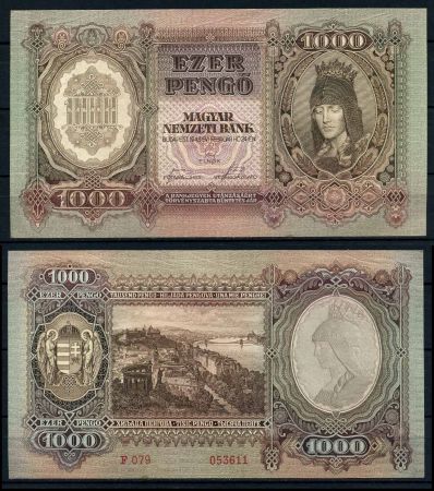 ВЕНГРИЯ 1943г. P# 116 / 1000 ПЕНГО / UNC ПРЕСС / АРХИТЕКТУРА