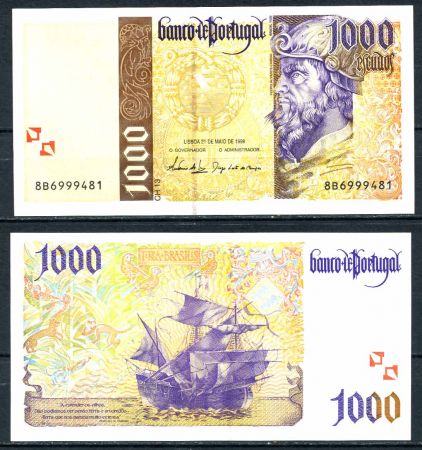 ПОРТУГАЛИЯ 1998г. P# 188c / 1000 ЭСКУДО UNC ПРЕСС / КОРАБЛИ