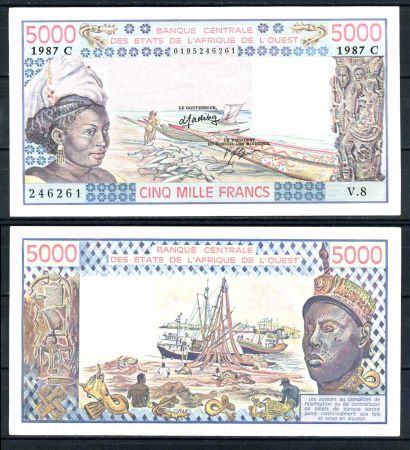 Западноафриканский союз • Буркина-Фасо 1987 г. • P# 308Cm • 5000 франков • регулярный выпуск • AU