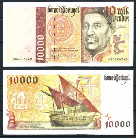 ПОРТУГАЛИЯ 1998г. P# 191c / 10000 ЭСКУДО UNC ПРЕСС / КОРАБЛИ