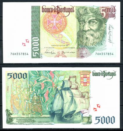 ПОРТУГАЛИЯ 1998г. P# 190e / 5000 ЭСКУДО UNC ПРЕСС / КОРАБЛИ