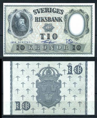 ШВЕЦИЯ 1959г. P# 43g / 10 КРОН UNC ПРЕСС