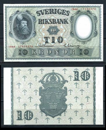 ШВЕЦИЯ 1944г. P# 40e / 10 КРОН UNC ПРЕСС