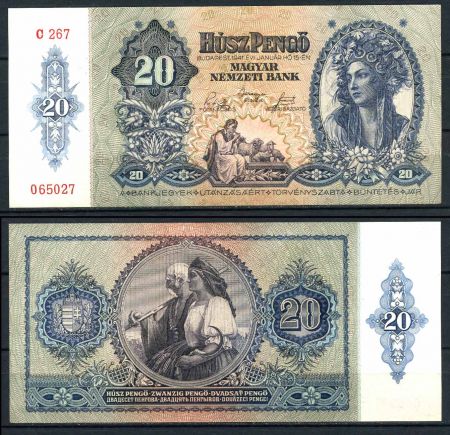 ВЕНГРИЯ 1941г. P# 109 / 20 ПЕНГО UNC ПРЕСС