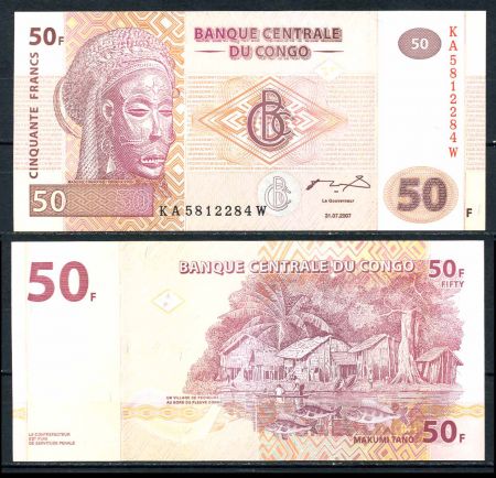 Демократическая Республика Конго 2007 г. • P# 97 • 50 франков • деревня • регулярный выпуск • UNC пресс