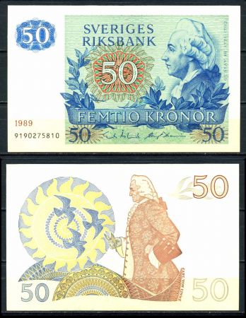 ШВЕЦИЯ 1989г. P# 53d / 50 КРОН UNC ПРЕСС