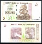 Зимбабве 2007г. P# 66 / 5 долларов / AUNC / фауна