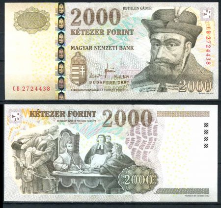 ВЕНГРИЯ 2007г. P# 198 / 2000 ФОРИНТОВ UNC ПРЕСС / ГЕРБЫ