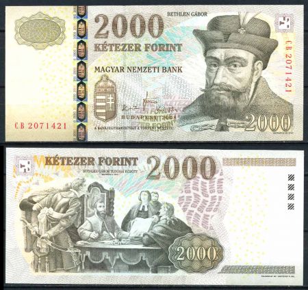 ВЕНГРИЯ 2008г. P# 198 / 2000 ФОРИНТОВ UNC ПРЕСС / ГЕРБЫ