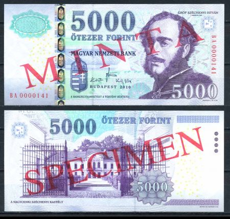 ВЕНГРИЯ 2010г. P# 199s / 5000 ФОРИНТОВ UNC ПРЕСС SPECIMEN RARE