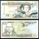 Восточные Карибы • Доминика 1994 г. • P# 35d • 100 долларов • Елизавета II • Артур Льюис • регулярный выпуск • UNC пресс ( кат. - $ 330 )
