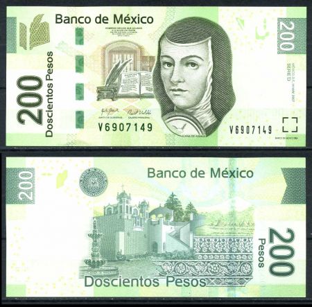 Мексика 2007 г. • P# 125b D • 200 песо • регулярный выпуск • UNC пресс
