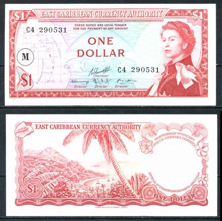 Восточные Карибы • Монтсеррат 1965 г. • P# 13m • 1 доллар • Елизавета II • вид на бухту • регулярный выпуск • UNC пресс ( кат. - $50 )