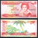 Восточные Карибы • Доминика 1985-1988 гг. • P# 17d • 1 доллар • Елизавета II • вид на бухту • регулярный выпуск • UNC пресс ( кат. - $37.5 )