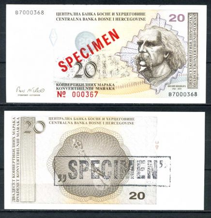 БОСНИЯ И ГЕРЦЕГОВИНА 1998г. P# 66s / 20 КОНВ. МАРОК UNC ПРЕСС / SPECIMEN